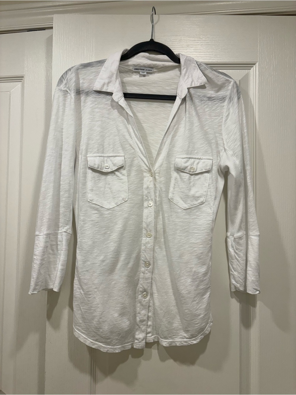 James Perse Women’s White Classic Slub Side Panel Button Shirt